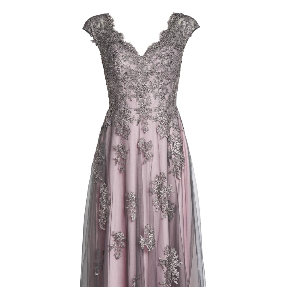 Embellished Mesh A-Line Gown